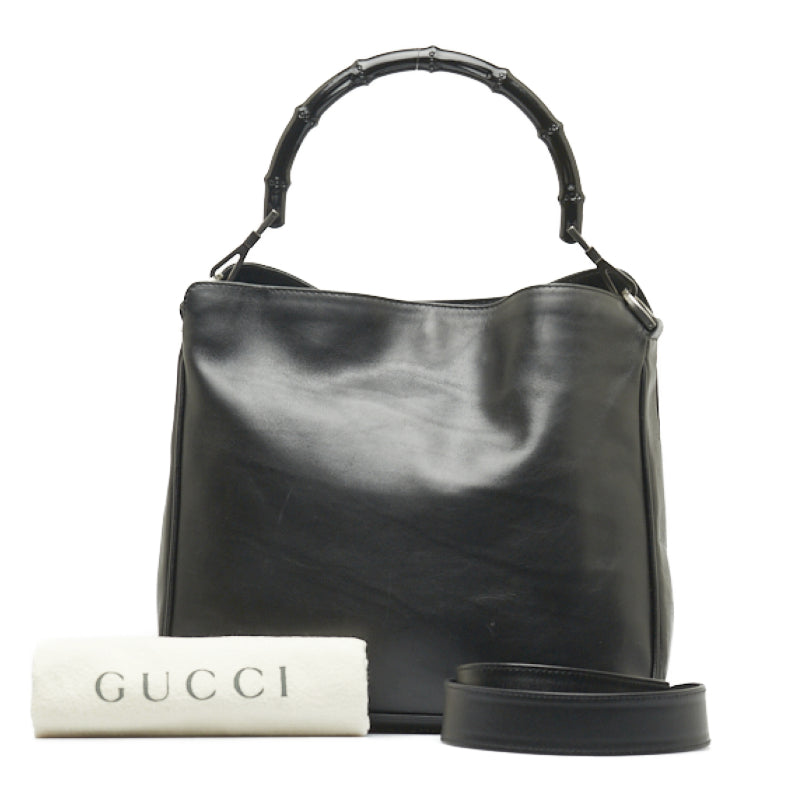 グッチ バンブー ハンドバッグ ショルダーバッグ 2WAY 001 1638 2123 ブラック レザー レディース GUCCI 【中古】