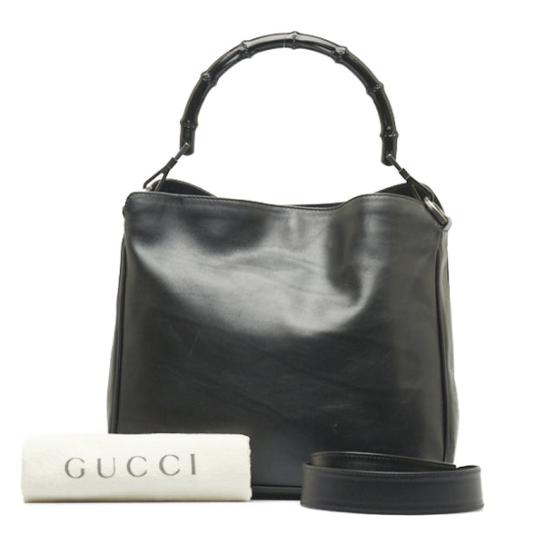 グッチ バンブー ハンドバッグ ショルダーバッグ 2WAY 001 1638 2123 ブラック レザー レディース GUCCI 【中古】