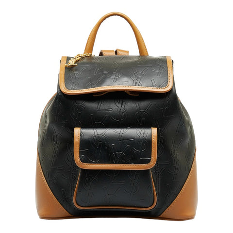 サンローラン モノグラム リュック バックパック ブラック ブラウン レザー レディース SAINT LAURENT 【中古】