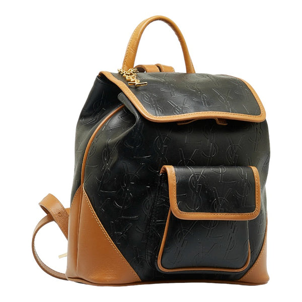 サンローラン モノグラム リュック バックパック ブラック ブラウン レザー レディース SAINT LAURENT 【中古】