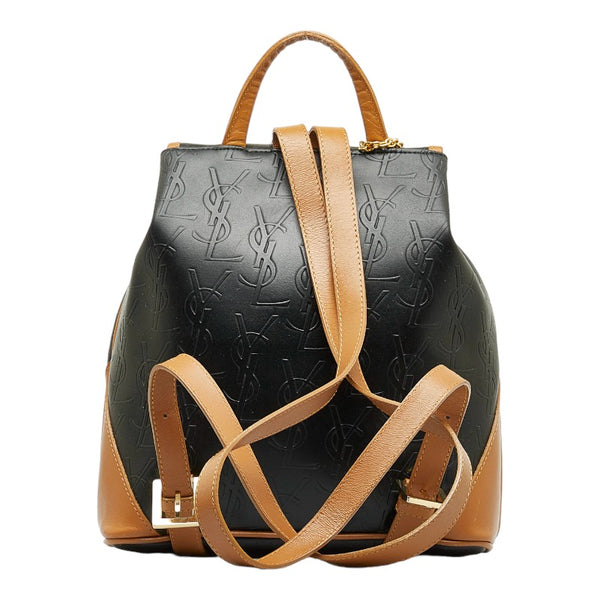 サンローラン モノグラム リュック バックパック ブラック ブラウン レザー レディース SAINT LAURENT 【中古】