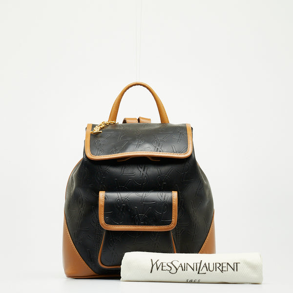 サンローラン モノグラム リュック バックパック ブラック ブラウン レザー レディース SAINT LAURENT 【中古】