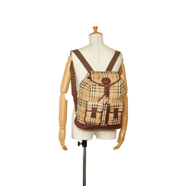 バーバリー ノバチェック シャドーホース リュック バックパック ベージュ ブラウン PVC レザー レディース BURBERRY 【中古】