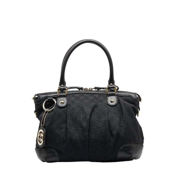 グッチ GGキャンバス スーキー ハンドバッグ 247902 ブラック キャンバス レザー レディース GUCCI 【中古】