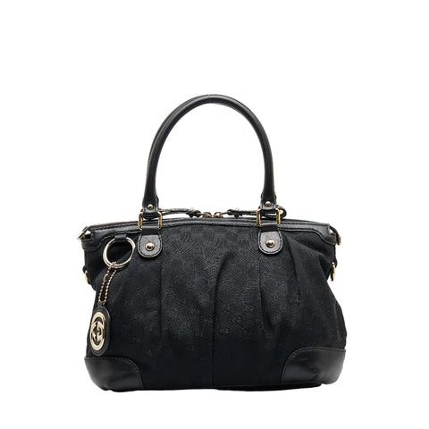 グッチ GGキャンバス スーキー ハンドバッグ 247902 ブラック キャンバス レザー レディース GUCCI 【中古】