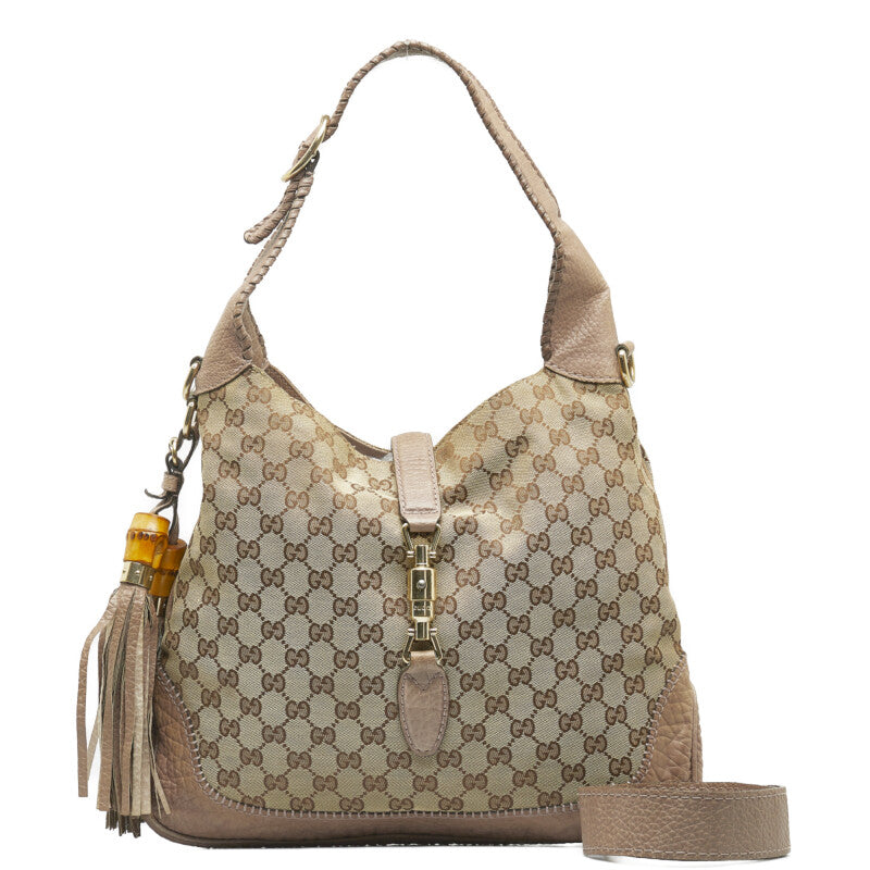 グッチ ニュージャッキー バンブー フリンジ ハンドバッグ ショルダーバッグ 2WAY 246907 ベージュ レザー レディース GUCCI 【中古】