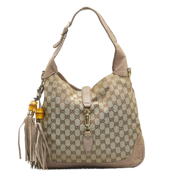 グッチ ニュージャッキー バンブー フリンジ ハンドバッグ ショルダーバッグ 2WAY 246907 ベージュ レザー レディース GUCCI 【中古】