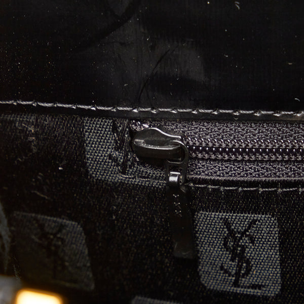 サンローラン ヴィンテージ ロゴ型押し ゴールド金具 ハンドバッグ トートバッグ ブラック レザー ファブリック レディース SAINT LAURENT 【中古】