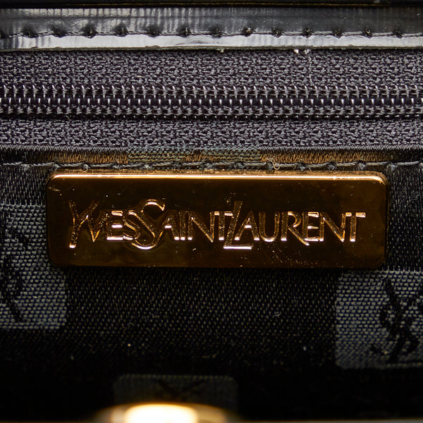 サンローラン ヴィンテージ ロゴ型押し ゴールド金具 ハンドバッグ トートバッグ ブラック レザー ファブリック レディース SAINT LAURENT 【中古】