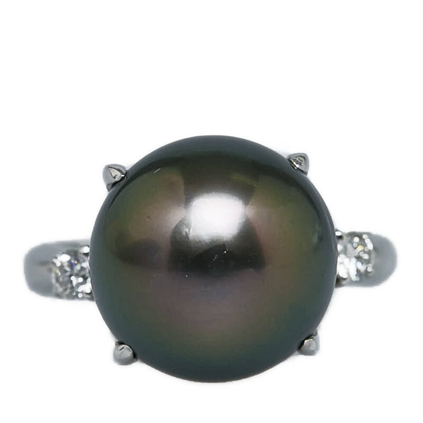 Pt900 プラチナ 黒蝶真珠12.3mm ダイヤ0.12ct リング 指輪 レディース 9.5号 【中古】