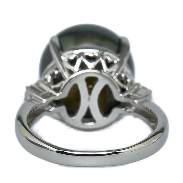 Pt900 プラチナ 黒蝶真珠12.3mm ダイヤ0.12ct リング 指輪 レディース 9.5号 【中古】