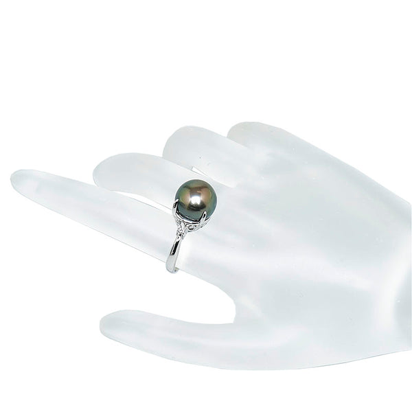 Pt900 プラチナ 黒蝶真珠12.3mm ダイヤ0.12ct リング 指輪 レディース 9.5号 【中古】