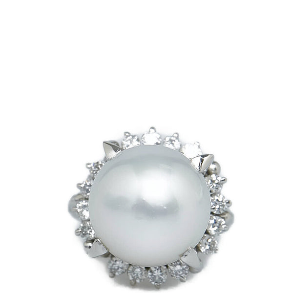 Pt900 プラチナ 白蝶真珠12.2mm ダイヤ0.41ct リング 指輪 レディース 5.5号 【中古】