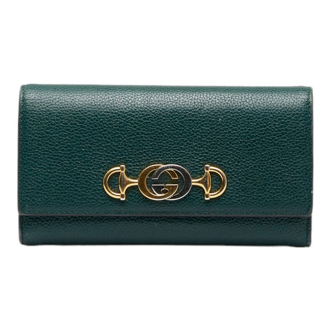 グッチ グッチズゥミ コンチネンタルウォレット 長財布 573612 グリーン レザー レディース GUCCI 【中古】