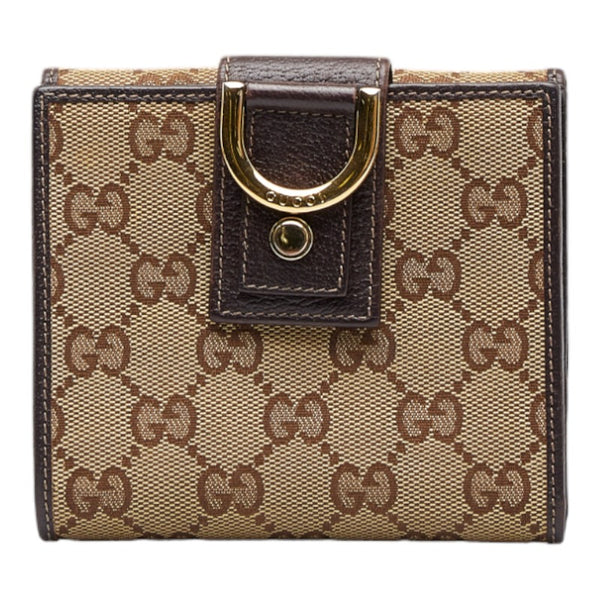 グッチ GGキャンバス アビー 二つ折り財布 141411 ベージュ ブラウン キャンバス レザー レディース GUCCI 【中古】