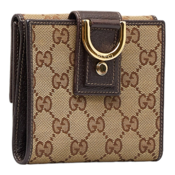 グッチ GGキャンバス アビー 二つ折り財布 141411 ベージュ ブラウン キャンバス レザー レディース GUCCI 【中古】