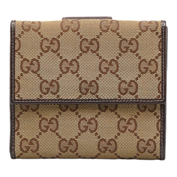 グッチ GGキャンバス アビー 二つ折り財布 141411 ベージュ ブラウン キャンバス レザー レディース GUCCI 【中古】
