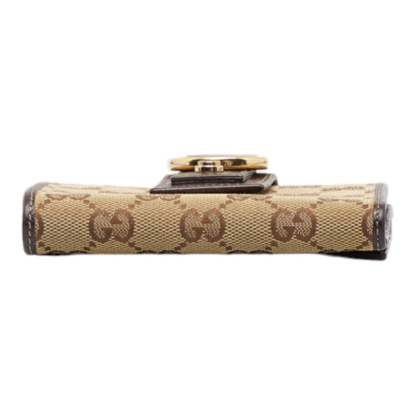 グッチ GGキャンバス アビー 二つ折り財布 141411 ベージュ ブラウン キャンバス レザー レディース GUCCI 【中古】