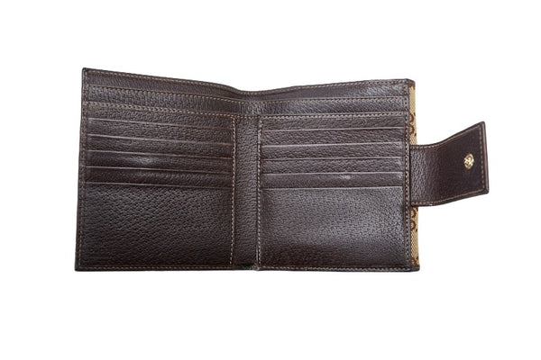 グッチ GGキャンバス アビー 二つ折り財布 141411 ベージュ ブラウン キャンバス レザー レディース GUCCI 【中古】