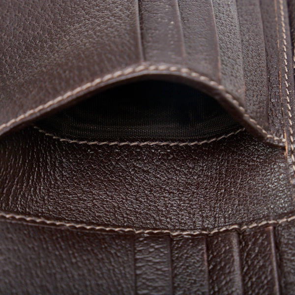 グッチ GGキャンバス アビー 二つ折り財布 141411 ベージュ ブラウン キャンバス レザー レディース GUCCI 【中古】