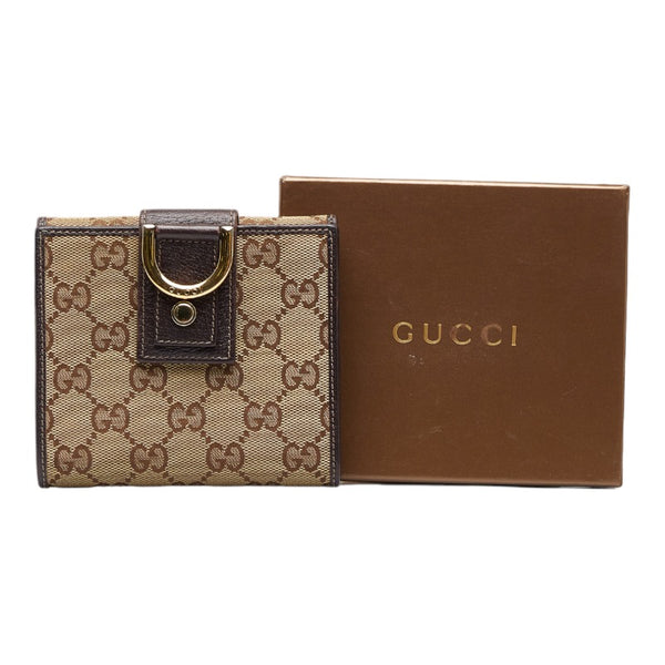 グッチ GGキャンバス アビー 二つ折り財布 141411 ベージュ ブラウン キャンバス レザー レディース GUCCI 【中古】