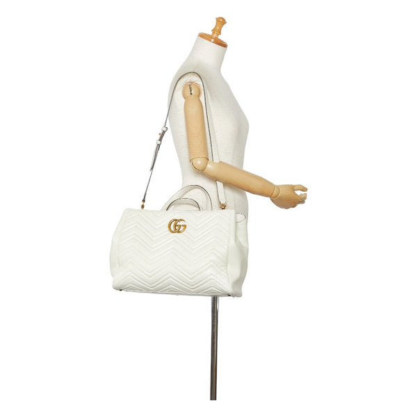 グッチ GGマーモント キルティング ミディアム ハンドバッグ ショルダーバッグ 2WAY 443505 ホワイト レザー レディース GUCCI 【中古】