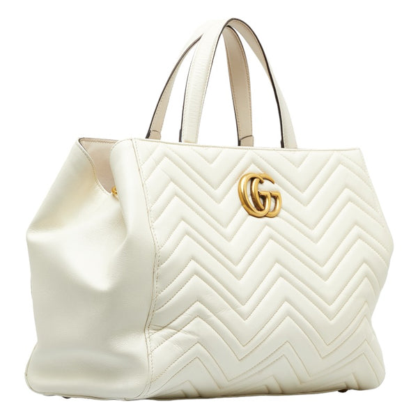 グッチ GGマーモント キルティング ミディアム ハンドバッグ ショルダーバッグ 2WAY 443505 ホワイト レザー レディース GUCCI 【中古】