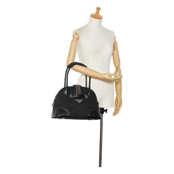 ディオール ヘリンボーン ハンドバッグ ブラック ツイード レザー レディース Dior 【中古】
