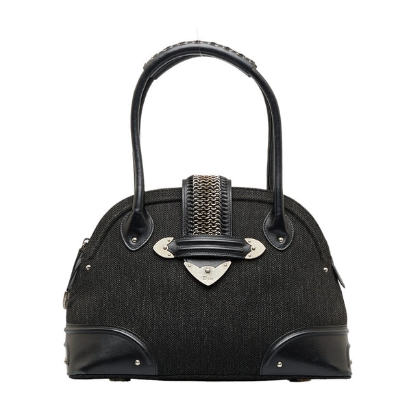ディオール ヘリンボーン ハンドバッグ ブラック ツイード レザー レディース Dior 【中古】