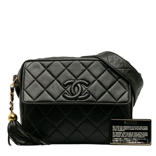 シャネル マトラッセ ココマーク タッセル 斜め掛け ショルダーバッグ ブラック レザー レディース CHANEL 【中古】