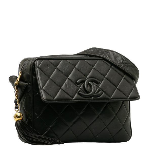 シャネル マトラッセ ココマーク タッセル 斜め掛け ショルダーバッグ ブラック レザー レディース CHANEL 【中古】