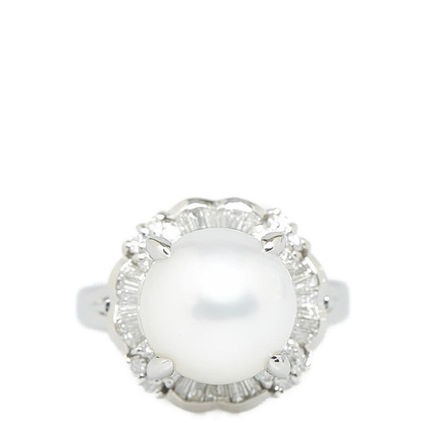 Pt900 プラチナ パール10mm ダイヤ0.43ct リング 指輪 レディース 10.5号 【中古】
