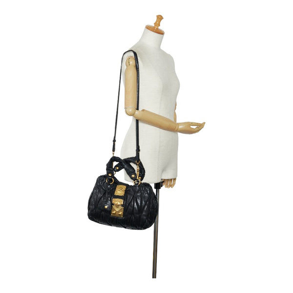 ミュウ ミュウ マテラッセ ハンドバッグ ショルダーバッグ 2WAY ブラック レザー レディース Miu Miu 【中古】