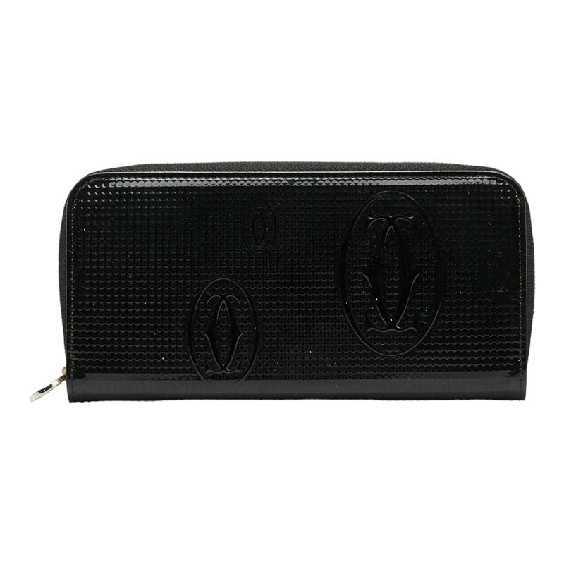 カルティエ ハッピーバースデー 長財布 ラウンドファスナー ブラック パテントレザー レディース CARTIER 【中古】