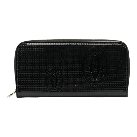 カルティエ ハッピーバースデー 長財布 ラウンドファスナー ブラック パテントレザー レディース CARTIER 【中古】