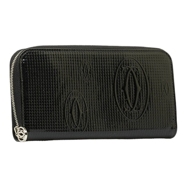 カルティエ ハッピーバースデー 長財布 ラウンドファスナー ブラック パテントレザー レディース CARTIER 【中古】