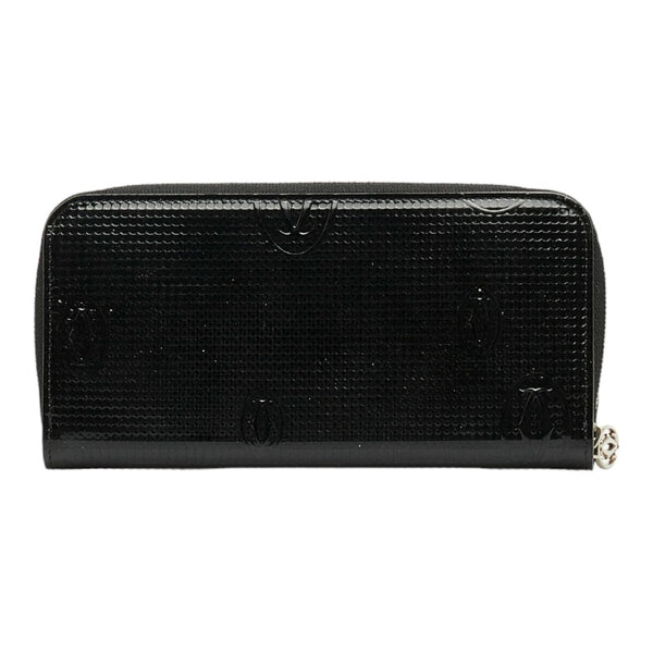 カルティエ ハッピーバースデー 長財布 ラウンドファスナー ブラック パテントレザー レディース CARTIER 【中古】