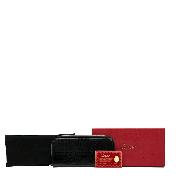 カルティエ ハッピーバースデー 長財布 ラウンドファスナー ブラック パテントレザー レディース CARTIER 【中古】