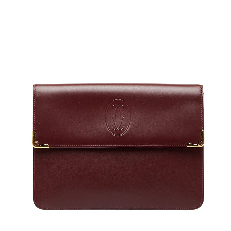 カルティエ マスト クラッチバッグ セカンドバッグ ワインレッド ボルドー レザー レディース CARTIER 【中古】