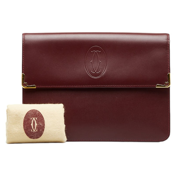 カルティエ マスト クラッチバッグ セカンドバッグ ワインレッド ボルドー レザー レディース CARTIER 【中古】