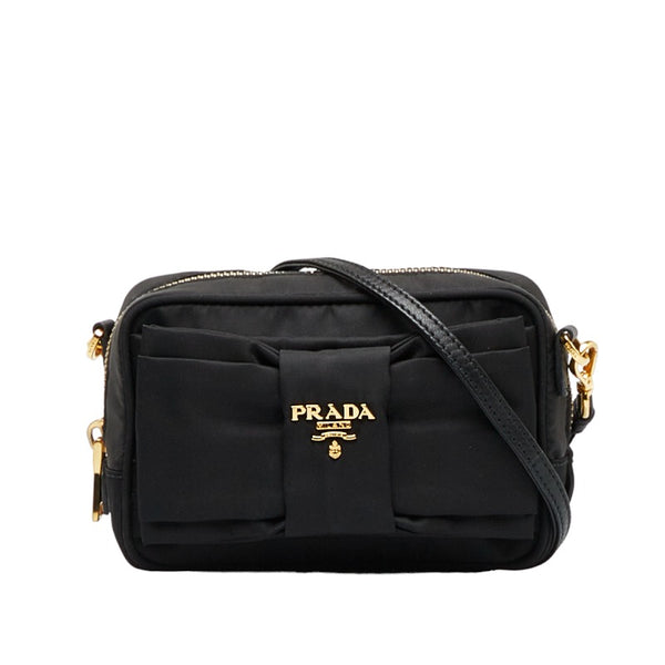 プラダ リボン 斜め掛け ショルダーバッグ  ブラック ナイロン レディース PRADA 【中古】