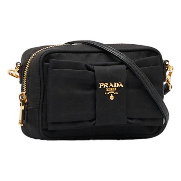 プラダ リボン 斜め掛け ショルダーバッグ  ブラック ナイロン レディース PRADA 【中古】