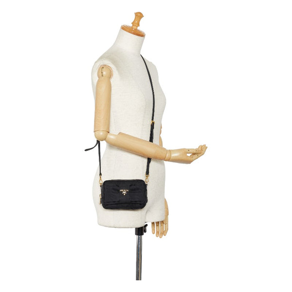 プラダ リボン 斜め掛け ショルダーバッグ  ブラック ナイロン レディース PRADA 【中古】