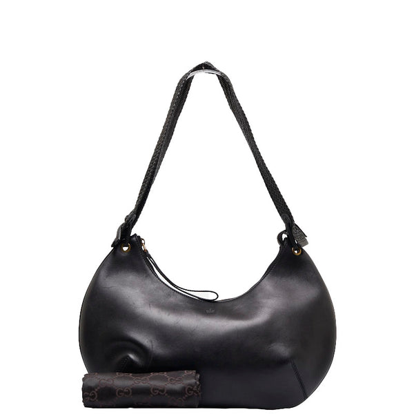 グッチ 編み込みハンドル ワンショルダーバッグ 106292 ブラック レザー レディース GUCCI 【中古】