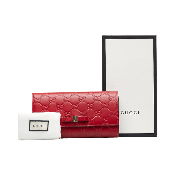 グッチ グッチシマ リボン 長財布 388679 レッド レザー レディース GUCCI 【中古】