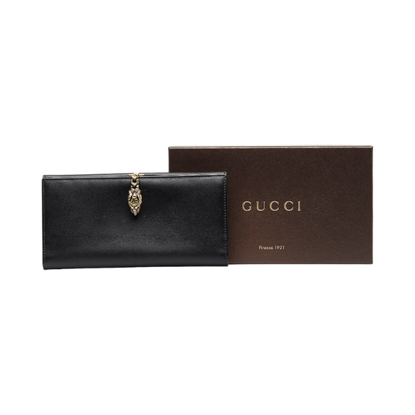 グッチ パンサー 長財布 ブラック レザー レディース GUCCI 【中古】