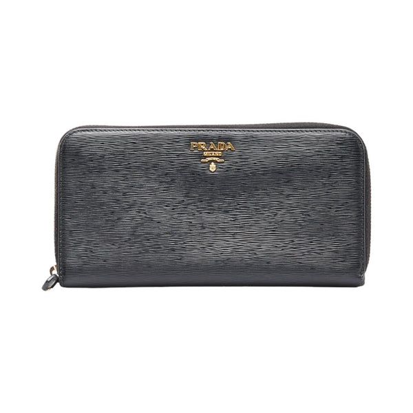 プラダ ラウンドファスナー 長財布 1ML506 ブラック レザー レディース PRADA 【中古】