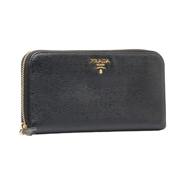 プラダ ラウンドファスナー 長財布 1ML506 ブラック レザー レディース PRADA 【中古】
