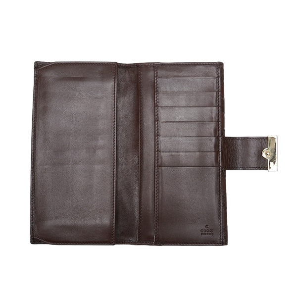 グッチ GGスプリーム 長財布 ダブルホック 212089 ブラウン PVC レザー レディース GUCCI 【中古】