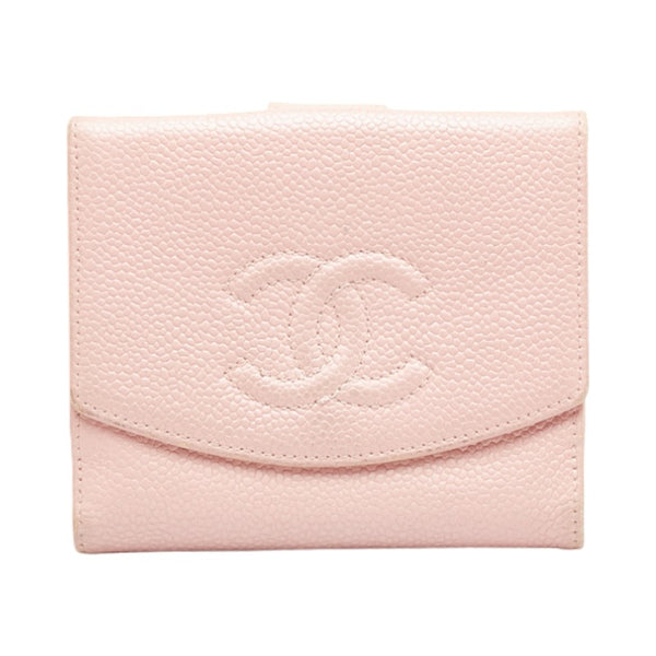 シャネル ココマーク 二つ折り財布 ピンク キャビアスキン レディース CHANEL 【中古】